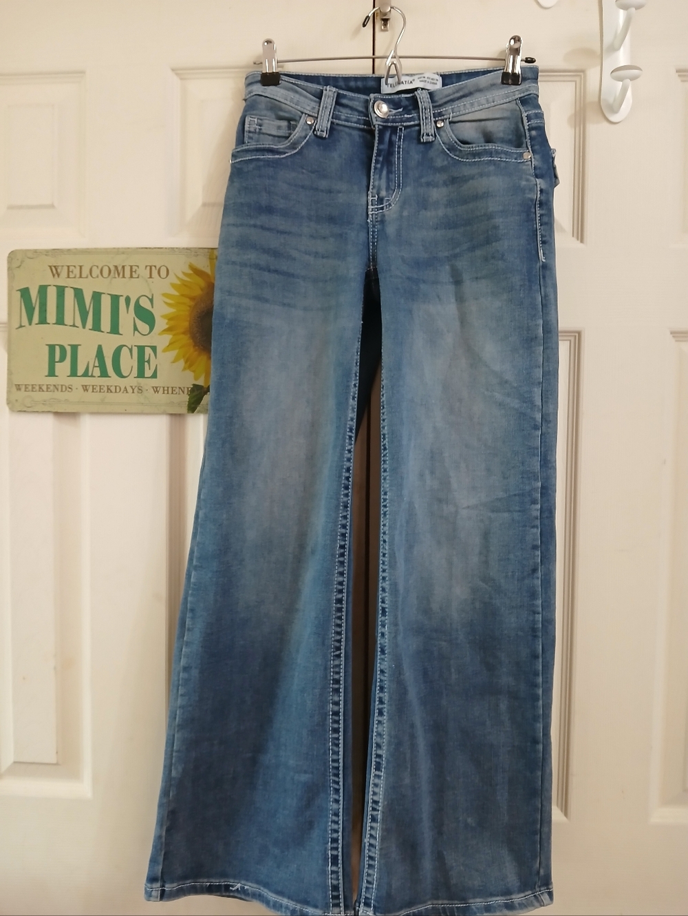 Telepatia Wide Leg Jeans Blue Denim US Size 3 Rhinestone Button GR25015 Wom Y